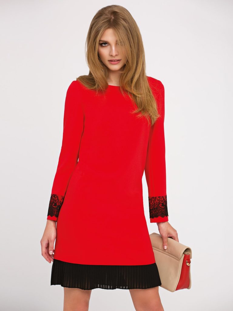 Sukienka Rose L'AF - czerwona sukienka z koronką o kroju A