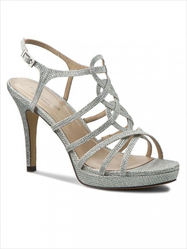 Sandały na obcasie ze srebrnym połyskiem menbur