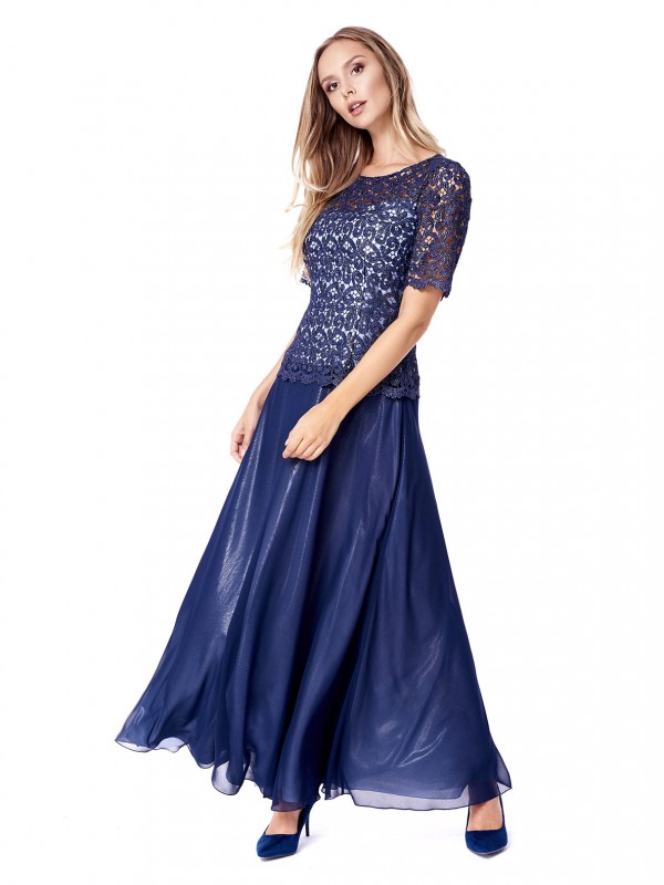 GRANATOWA SUKNIA GIPIURĄ MAXI POTIS & VERSO PHOENIX