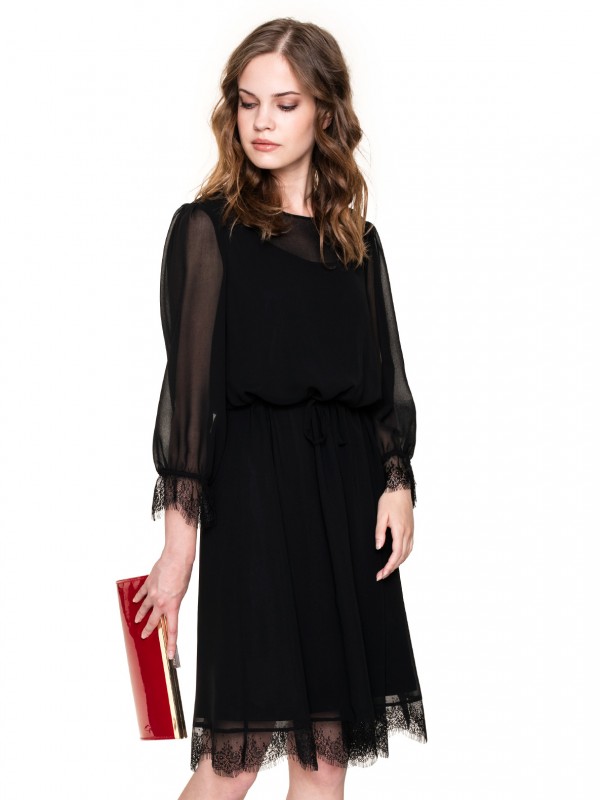CZARNA SUKIENKA Z KORONKĄ L'AF SA ZANE