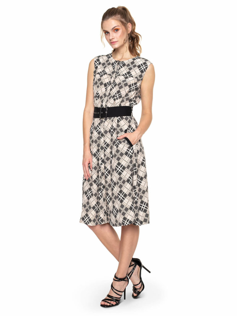 ROZPINANA SUKIENKA W GEOMETRYCZNY WZÓR L'AF POLA